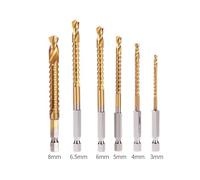 3/6Pcs HSS Hexagon Shank Twist Drill Bits Serrated Grooving Cutting Tap Spiral Saw Wood Metal Plastic Hole Saw Titanium Drill(6pcs 3-8mm)