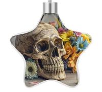 3.7 Inch Star Christmas Ornament Reusable Plastic Hanging Decor with Rope, Hanging Decorative Ball, Ancient Skull and Flowers Ornaments for Xmas Tree, New Year Party Decor