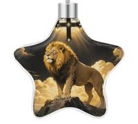 3.7 Inch Star Christmas Ornament Reusable Plastic Hanging Decor with Rope, Hanging Decorative Ball, Black and Gold African Leo Lion King with Cross Ornaments for Xmas Tree, New Year Party Decor