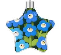 3.7 Inch Star Christmas Ornament Reusable Plastic Hanging Decor with Rope, Hanging Decorative Ball, Cartoon Blue Flowers Ornaments for Xmas Tree, New Year Party Decor