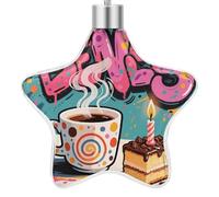 3.7 Inch Star Christmas Ornament Reusable Plastic Hanging Decor with Rope, Hanging Decorative Ball, Doodle Style Coffee Cake Ornaments for Xmas Tree, New Year Party Decor