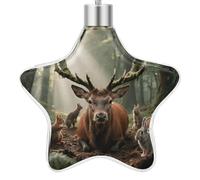 3.7 Inch Star Christmas Ornament Reusable Plastic Hanging Decor with Rope, Hanging Decorative Ball, Forest Wildlife Ornaments for Xmas Tree, New Year Party Decor