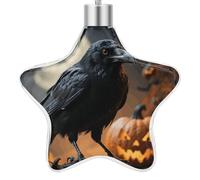 3.7 Inch Star Christmas Ornament Reusable Plastic Hanging Decor with Rope, Hanging Decorative Ball, Frightening Halloween Crow Ornaments for Xmas Tree, New Year Party Decor