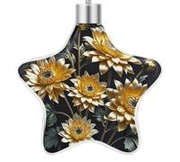 3.7 Inch Star Christmas Ornament Reusable Plastic Hanging Decor with Rope, Hanging Decorative Ball, Gold Flowers on Black Ornaments for Xmas Tree, New Year Party Decor