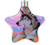 3.7 Inch Star Christmas Ornament Reusable Plastic Hanging Decor with Rope, Hanging Decorative Ball, Hippie Wolf Ornaments for Xmas Tree, New Year Party Decor