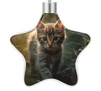 3.7 Inch Star Christmas Ornament Reusable Plastic Hanging Decor with Rope, Hanging Decorative Ball, Kitten Walking on The Grass Ornaments for Xmas Tree, New Year Party Decor