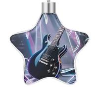 3.7 Inch Star Christmas Ornament Reusable Plastic Hanging Decor with Rope, Hanging Decorative Ball, Magic Electric Guitar Music Ornaments for Xmas Tree, New Year Party Decor