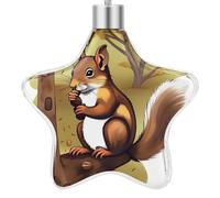 3.7 Inch Star Christmas Ornament Reusable Plastic Hanging Decor with Rope, Hanging Decorative Ball, Nut-Eating Squirrel Ornaments for Xmas Tree, New Year Party Decor