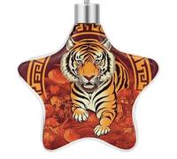 3.7 Inch Star Christmas Ornament Reusable Plastic Hanging Decor with Rope, Hanging Decorative Ball, Prosperity in The Year of The Tiger Ornaments for Xmas Tree, New Year Party Decor