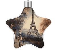 3.7 Inch Star Christmas Ornament Reusable Plastic Hanging Decor with Rope, Hanging Decorative Ball, Romantic Paris Eiffel Tower Ornaments for Xmas Tree, New Year Party Decor