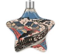 3.7 Inch Star Christmas Ornament Reusable Plastic Hanging Decor with Rope, Hanging Decorative Ball, Sakura Train Ornaments for Xmas Tree, New Year Party Decor