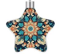 3.7 Inch Star Christmas Ornament Reusable Plastic Hanging Decor with Rope, Hanging Decorative Ball, Vintage Mandala Flowers Ornaments for Xmas Tree, New Year Party Decor