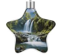 3.7 Inch Star Christmas Ornament Reusable Plastic Hanging Decor with Rope, Hanging Decorative Ball, Waterfall Landscape Painting Ornaments for Xmas Tree, New Year Party Decor