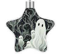 3.7 Inch Star Christmas Ornament Reusable Plastic Hanging Decor with Rope, Hanging Decorative Ball, White Patterned Ghost Ornaments for Xmas Tree, New Year Party Decor