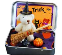 3.7" Mini Plush Bear Set - Handmade Cute Witch Teddy Bears in Box, Halloween Bear in a Box for Trick or Treat, Gifts, & Collectibles (White)