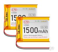 3.7 V Lipo Battery 1500 mAh 604050 Rechargeable Battery Lithium Polymer Battery with Micro JST 1.25 Connection Integrated Protection Circuit for Electronic Devices (Pack of 2)