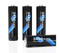 3.7 Volt Rechargeable Battery Button-top, 3400mAh High Capacity Rechargeable Battery for Flashlight, Headlamp, Solar Lights, Doorbell, Fan (4 Pack，18×67mm)