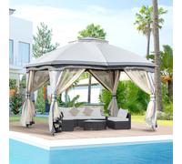 3.7 x 3M Metal Gazebo Canopy Party Tent Garden Patio Shelter with Netting Sidewalls & Double Tiered Roof