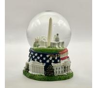 3.75" Washington DC 5-Landmark Snow Globe, Resin Material, with Glitter, White House, Capitol, Jefferson Memorial, Washington Monument (Medium Flag Base Panorama Globe)