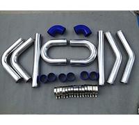 3" 76mm Aluminum Universal Intercooler Turbo Piping pipe kit+ Blue hose Couplers