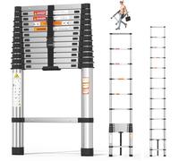 3.77m Thickened Telescopic Ladder Extendable 12.7ft Step Ladders Folding Workshop Loft DIY Stainless Steel Telescoping Ladder 330lbs Capacity, Stronger than Aluminum Ladder