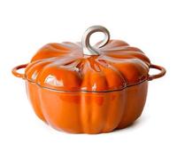 3.7L Enamel Pot with Lid - Cast Iron Dutch Oven for Stews, Soups - Halloween Thanksgiving Decor Gift - Pumpkin Shape Cooking Pot