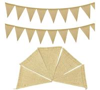 3.7M Burlap Flag Banner, 13PCS Rustic Linen Bunting, Natural Hessian Garlands Wedding Party Decoration (3.7M)