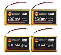 3.7V 3000mAh Lithium Battery 1S 1C LiPo Battery with Protection Board, Micro JST 1.25 Plug for Arduino Node MCU ESP32 Development Board (Pack of 4)