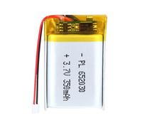 3.7V Lipo battery, 3.7V 350mAh 652030 Lithium Polymer Ion with 2P-PH connection with 2.0 mm pitch
