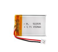 3.7V Lipo battery, 3.7V 450mAh 502535 Lithium Polymer Ion with 2P-PH connection with 2.0 mm pitch