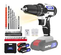 3/8" Cordless Drill Set, 21V Electric Drill Set with 2x1500mAh Battery, 45Nm & 25+1 Torque Setting Cordless Driver for Home, Electric Driver with 29 Accessories and LED Light for Work, DIY
