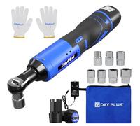 3/8" Cordless Ratchet Wrench Set, 40N.m Max Torque 230 RPM Small Compact Right Angle Impact Wrench with 7pcs Ratchet Sockets Set, 12V Electric Power Ratchet Wrench with 2pcs 1500mAh Li-ion Batteries