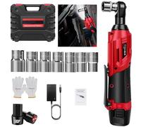 3/8" Cordless Ratchet Wrench with LED Light, 7 Pcs Sockets, Max Torque 40N.m, 0-300 RPM, 12V Electric Battery Ratchet 3/8 Drive with 2 x Li-Ion Battery and Fast Charger
