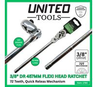 3/8" Drive Flexi Head Ratchet Handle Socket Wrench 72T Extra Long 457mm