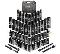 3/8" Drive Impact Socket Set, 57-Piece Standard SAE (5/16 to 3/4 inch) and Metric (8-22mm), Include Ratchet Handle, Extension Bar, Universal Joint, Adapter, and Additional 5 10mm Sockets