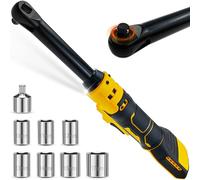 3/8" Extended Electric Ratchet Wrench Kit, Compatible with Dewalt 18V 20V Battery, Cordless Ratchet, 100N.m High Torque, 16cm Extended Head with Light, 8 Sockets (9/10/11/12/13/14/15/17mm)