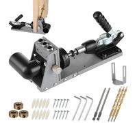 3/8 in Pocket Hole Jig Kit, Adjustable Angle Drill Guide Pocket Hole System with Depth Scale & Dust Collection Port, 9.5 mm Metal Pocket Hole Jig Set with Drill Bits Screws Wrenches Stop Collars