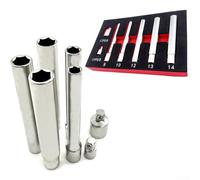 3/8 Inch Drive Socket Wrench Set with Adapters, 120mm Extended Metric Hex 12-Point Socket for 8-10-12-13-14mm, Deep Socket Spanner Converter Compat(HEX Head)