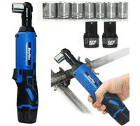 3/8 inch Ratchet Ratchet Wrench 12V Impact Ratchet Wrench Set with 2 Batteries 7 Sockets and LED Light Variable Speed 30ft-lbs Soft Handle Grip