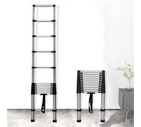 3.8 metres Stainless Steel Extension Ladder, 12.5FT Portable Multi-Purpose Telescoping Ladder With Non-Slip Feet, Heavy Duty Telescopic Ladders For Household And Outdoor Working, 330lb Capacity, EN131