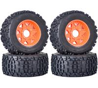 3.8" MT Monster Truck Tires with Foam Insert - 17mm/14mm/12mm Hex Adapters Included, Compatible with TRAXXAS Sledge, ARRMA KRATON, Outcast, Tamiya, HSP (Set of 4), Replacement Part of AR510092