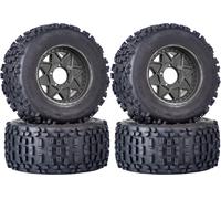 3.8" MT Monster Truck Tires with Foam Insert - 17mm/14mm/12mm Hex Adapters Included, Compatible with TRAXXAS Sledge, ARRMA KRATON, Outcast, Tamiya, HSP (Set of 4), Replacement Part of AR510092