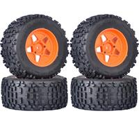 3.8" MT Monster Truck Tires with Foam Insert - 17mm/14mm/12mm Hex Adapters Included, Compatible with TRAXXAS Sledge, ARRMA KRATON, Outcast, Tamiya, HSP (Set of 4), Replacement Part of AR510092
