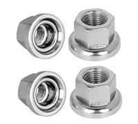 3/8" Serrated Flange Nuts, Carbon Steel Locking Stop Fastener Double Nut Bicycle Hub Shaft Nut Replacement Metric Axle Wheel Nuts (4 Pack)