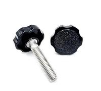 3/8" Thumb Screw Bolts with Black Round Clamping Knob Plastic Hex Head 304 Stainless Steel 3/8"-16 Standard Coarse Thread, Rust Proof, Indoor/Outdoor (4 Pack, Length: 2")