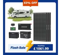 3.84kWh Motorhome Power Kit | 300Ah LiFePO4 Battery, 2000W Inverter - 3*ShadowFlux solar panel / 2000W Inverter Charger