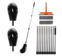3.85m Window Squeegee Cleaning Kit - 10-Section Connectable Pole with Silicone Squeegee, Window Washer & Gutter Cleaning Brush for High Windows, Solar Panels, Glass, Roofs & Gutters