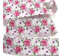 3.8cm Beautiful Flowers Printed Satin Ribbon 5Y for Handmade DIY Craft Hairpin Wedding Christmas Easter Deco Floral Wrap-PR1074-5yards
