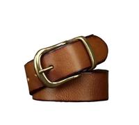 3.8CM Pure Cowhide Genuine Leather For Men Jeans Brass Buckle Belts Cowboy Waistband Male(110cm,Khaki)