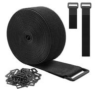 3.8cm x 6m Cable Straps with 25 Buckles, Heavy Duty Hook and Loop Strap, Adjustable Securing Straps for Cable Management and Cord Organiser (Black)